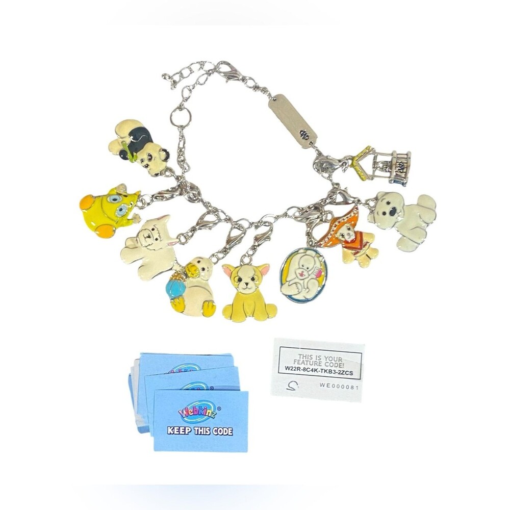 Webkinz Ganz Charm Bracelet 9 Enambled Charms Silver Plated w Paper Code Cards